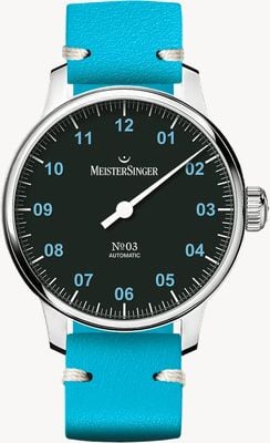 MeisterSinger Special No03 (43mm) Black Dial / Blue Leather Strap S-AM902B