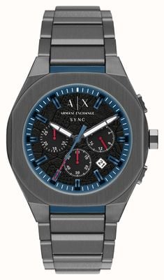 Armani Exchange Cronografo al quarzo (44 mm) quadrante nero testurizzato / bracciale in acciaio inossidabile PVD grigio AX4295