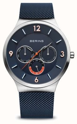 Bering Classico maschile | argento spazzolato | cinturino in rete blu | quadrante blu 33441-307