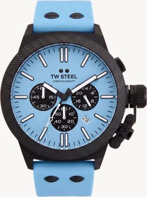 TW Steel Canteen Quartz Chronograph (45mm) Light Blue Dial / Light Blue Silicone Strap Watch CS129