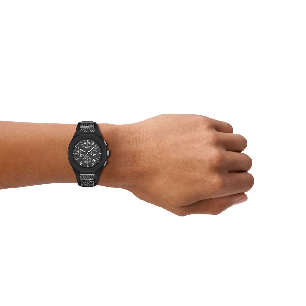 Armani Exchange Quartz Chronograph (44mm) Black Sketch Dial / Black Sketch Silicone Strap AX4174 - 备用视图 4
