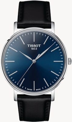 Tissot Men's Everytime | Blue Dial | Black Leather Strap T1434101604100