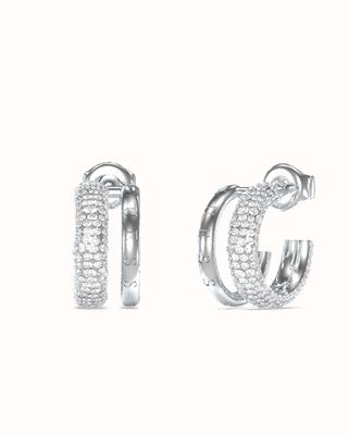 Guess Fabulous Me Ladies Silver Double Hoop Crystal Earrings UBE05197RH