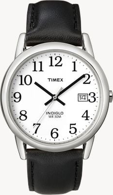 Timex Montre Easy Reader indiglo (35 mm) cadran blanc / bracelet en cuir noir T2H281