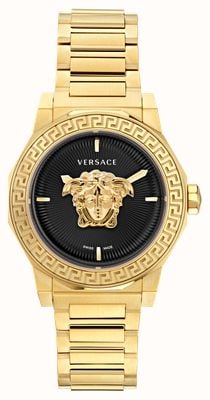 Versace Черный циферблат с декором Medusa (38 мм)/нержавеющая сталь с золотым PVD-покрытием VE7B00623