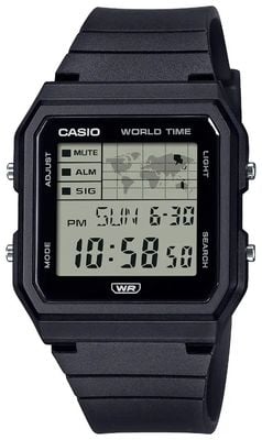 Casio Multifunktions-Digitalzifferblatt mit Weltkarte (33,7 mm) / schwarzes Armband aus biobasiertem Harz LF-30W-1AEF