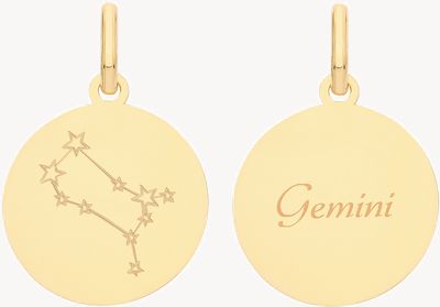 9ct Yellow Gold Gemini Star Constellation Disc Reversible Pendant PN1223