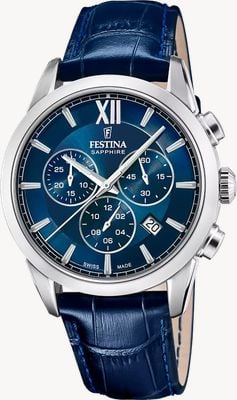 Festina Swiss Made Quartz Chronograph (41mm) Blue Dial / Blue Leather Strap F20041/2