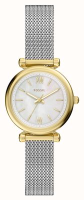 Fossil Carlie Three-Hand Quartz (28mm) Mother-of-Pearl Dial / Stainless Steel Mesh Bracelet ES5463