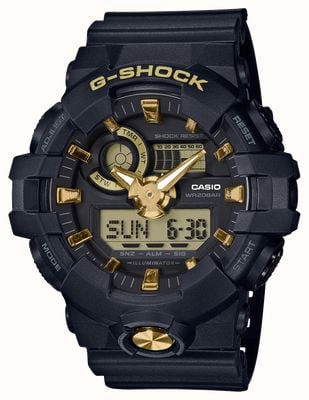 Casio Аналоговые цифровые резиновые золотые часы G-shock GA-710B-1A9ER