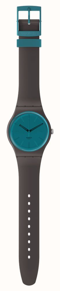 Swatch DARK DUALITY (41mm) Teal Dial / Brown Bio-Sourced Strap SO29C100 ...