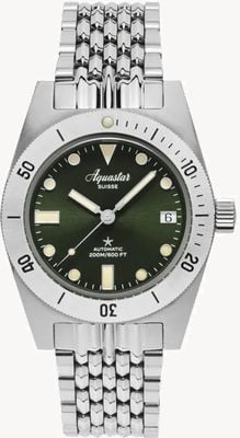 Aquastar Modèle 60 Greenwich édition limitée (37 mm) cadran vert soleillé / bracelet en acier inoxydable et ensemble de sangles vertes M60-GREENWICH