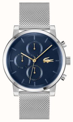 Lacoste Replay Multifunktions (44 mm) blaues Zifferblatt / Edelstahl-Mesh-Armband 2011409