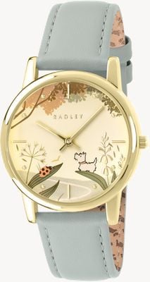 Radley Ladybird Road (35 mm) tarcza z nadrukiem szampańskim / pasek ze skóry w kolorze zieleni karczochowej RY21848