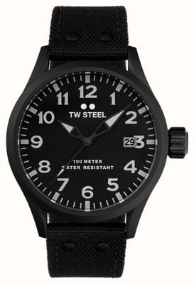 TW Steel Volante heren | zwarte wijzerplaat | zwarte leren en canvas band VS103