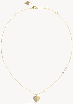 Guess Women's Lovely Guess Gold Plated Pavé Heart Charm Necklace 16-18" UBN03035YG