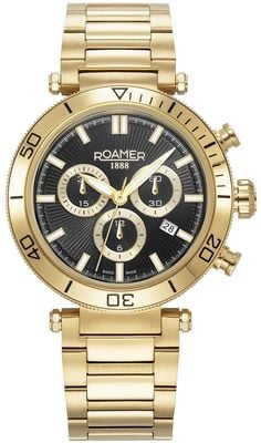 Roamer Męski zegarek Toscana (42 mm) z czarną tarczą i złotą bransoletą ze stali nierdzewnej 994837 48 85 20