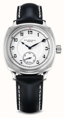 Duckworth Prestex ボルトン「スモールセコンド」クォーツ（39mm）磁器ホワイトダイヤル/ブラックホーウィンレザー D667-02-A