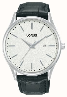 Lorus Klassisches Datum (42 mm), weißes Zifferblatt / schwarzes Leder RH937QX9
