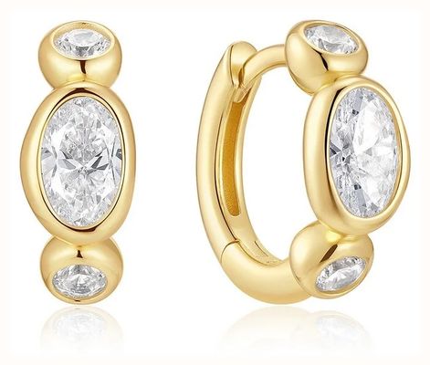 Ania Haie Gold Bezel Organic Pebble & Round Huggie Hoop Earrings E076-13G