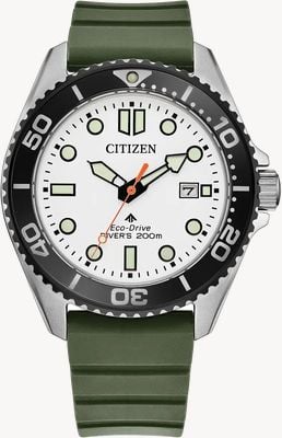 Citizen Eco-Drive ProMaster Diver (41 mm) cadran blanc / bracelet caoutchouc vert BN0265-00A