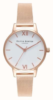Olivia Burton | mujer | pulsera de malla de oro rosa | esfera blanca | OB16MDW01
