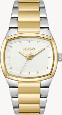 HUGO #telly Montre à quartz trois aiguilles (40 mm) cadran argenté / bracelet bicolore en acier inoxydable 1530461