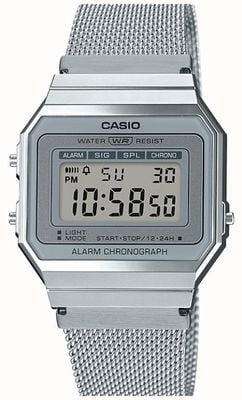 Casio | millésime | bracelet en maille d'acier | chronomètre | Rétro-éclairage LED A700WEM-7AEF