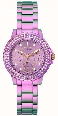 Guess Kroonjuweel voor dames | roze wijzerplaat | kristallen set | roze roestvrijstalen armband GW0410L4