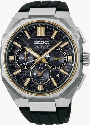 Seiko Astron “Tesselate” 5X63 In Celestial Gold (43.4mm) Black Dial / Black Silicone Strap HAB003J1