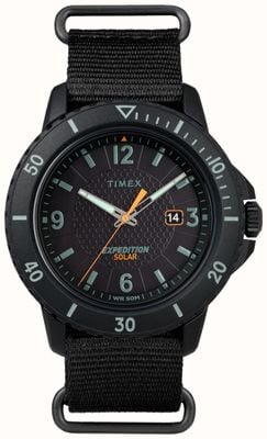 Timex Мужские экспедиционные часы с галлатиновым солнечным черным циферблатом и черным тканевым ремешком TW2U30300