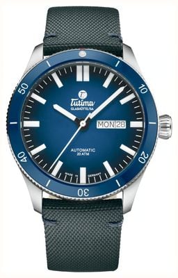 Tutima Glashütte Grand Flieger Airport Automatik (41 mm), blaues Dégradé-Zifferblatt / blaues Cordura-Armband 6107-01