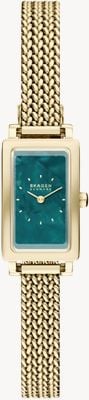 Skagen Hagen micro-quarzo (16mm) quadrante madreperla color teal / bracciale maglia acciaio con placcatura PVD oro SKW3186