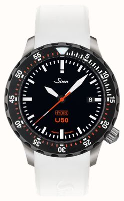 Sinn U50 hydro sdr 5000m (41mm) mostrador preto / pulseira de silicone branca 1051.040 WHITE SILICONE