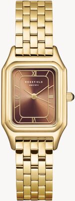 Rosefield Ivy Gold Plated Stainless Steel Bracelet With Brown Sunray Dial Watch OCBGSG-OC05