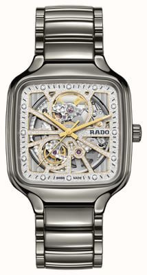 RADO Orologio automatico a cassa quadrata con quadrante bianco scintillante (38 mm) e bracciale in ceramica high-tech al plasma. R27083722