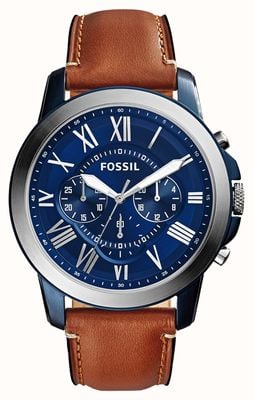 Fossil Bourse pour hommes | cadran chronographe bleu | bracelet en cuir marron FS5151