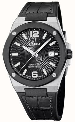 Festina スイス製ヴァレークォーツムーブメント（42mm）、ブラックダイヤル／ブラックハイブリッドレザーストラップ F22001/4