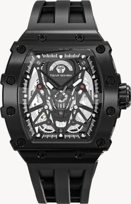 TSAR BOMBA Série Elemental automática (43,5 mm) mostrador borboleta preto / pulseira de silicone preta TB8207A-02