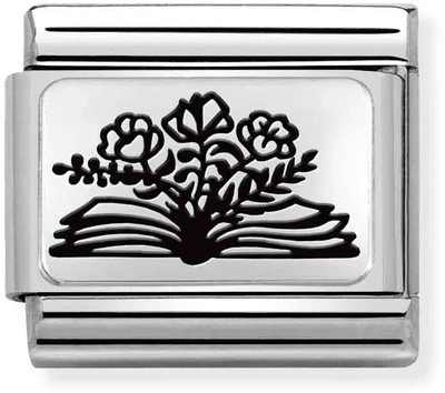 Nomination Classic PLATES Steel And Silver Sterling Silver Book Flowers Charm 330111/27