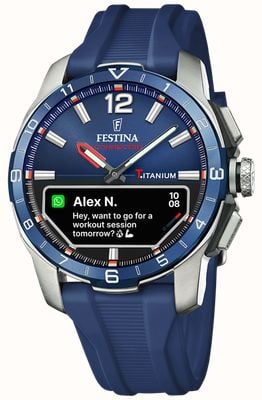 Festina Connected d hybride smartwatch (44 mm) donkerblauwe geïntegreerde digitale wijzerplaat / donkerblauwe rubberen band F23000/1
