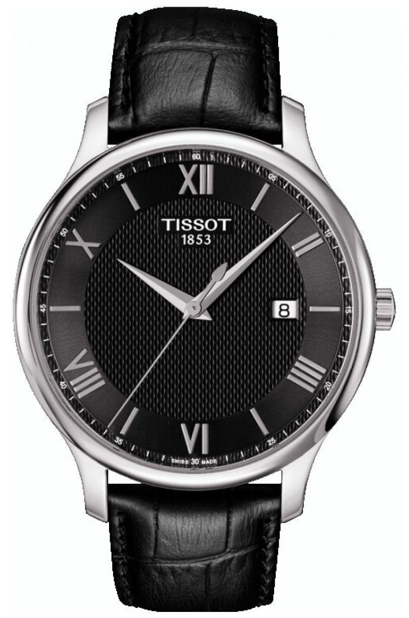 Tissot homme tradition cadran noir bracelet cuir noir montre