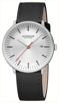 Mondaine Doppio (41 mm) cremefarbenes Zifferblatt / schwarzes veganes Traubenlederarmband MLE.41210.LBV