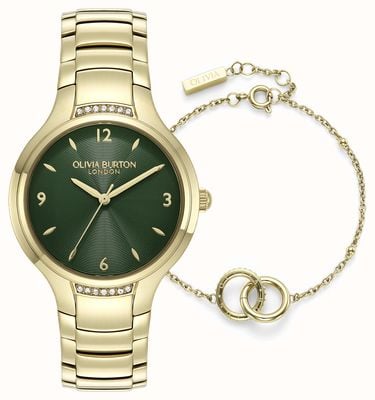 Olivia Burton Lea Watch & Bracelet Gift Set (34mm) Green Dial / Gold PVD Stainless Steel Bracelet 24070022