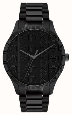 Calvin Klein 标志性（42 毫米）黑色徽标表盘/黑色不锈钢表链 25200344