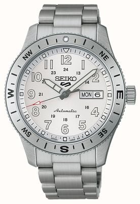 Seiko 5 terrains de sport en blanc (41 mm), cadran blanc / bracelet en acier inoxydable HDB007K1