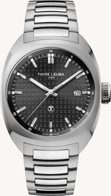 Favre Leuba Chief date automatique (40 mm), cadran noir à motif monogramme / bracelet en acier inoxydable 00.20102.102.01.200