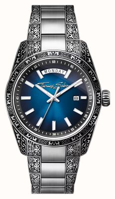 Thomas Sabo Rebel at heart 'revive' (40 mm) quadrante blu notte con effetto soleil / bracciale in acciaio inossidabile inciso WA0439-201-209-40