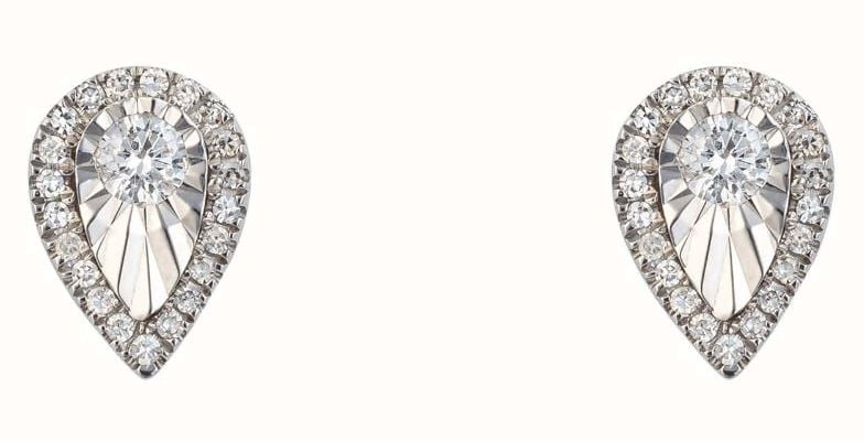 Elements Gold 9ct White Gold Diamond Illusion Set Pear Stud Earrings GE2436