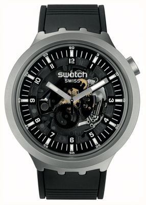 Swatch Big大胆讽刺深色讽刺不锈钢（47毫米）黑色镂空表盘/黑色橡胶 SB07S105